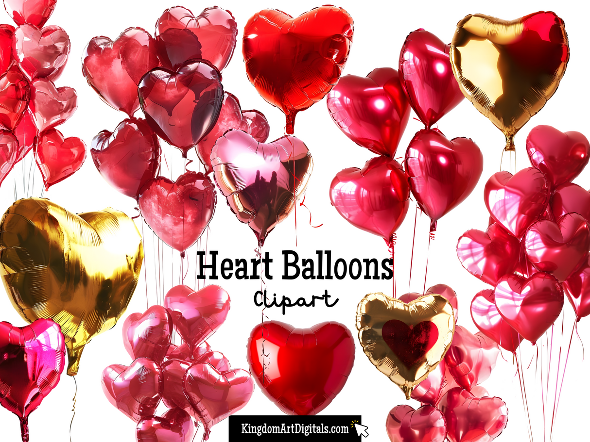 Heart Shaped Helium Balloons Clipart Bundle