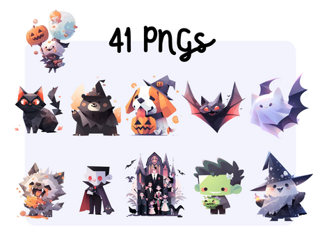 Chibi Low Poly Halloween Characters Clipart Set