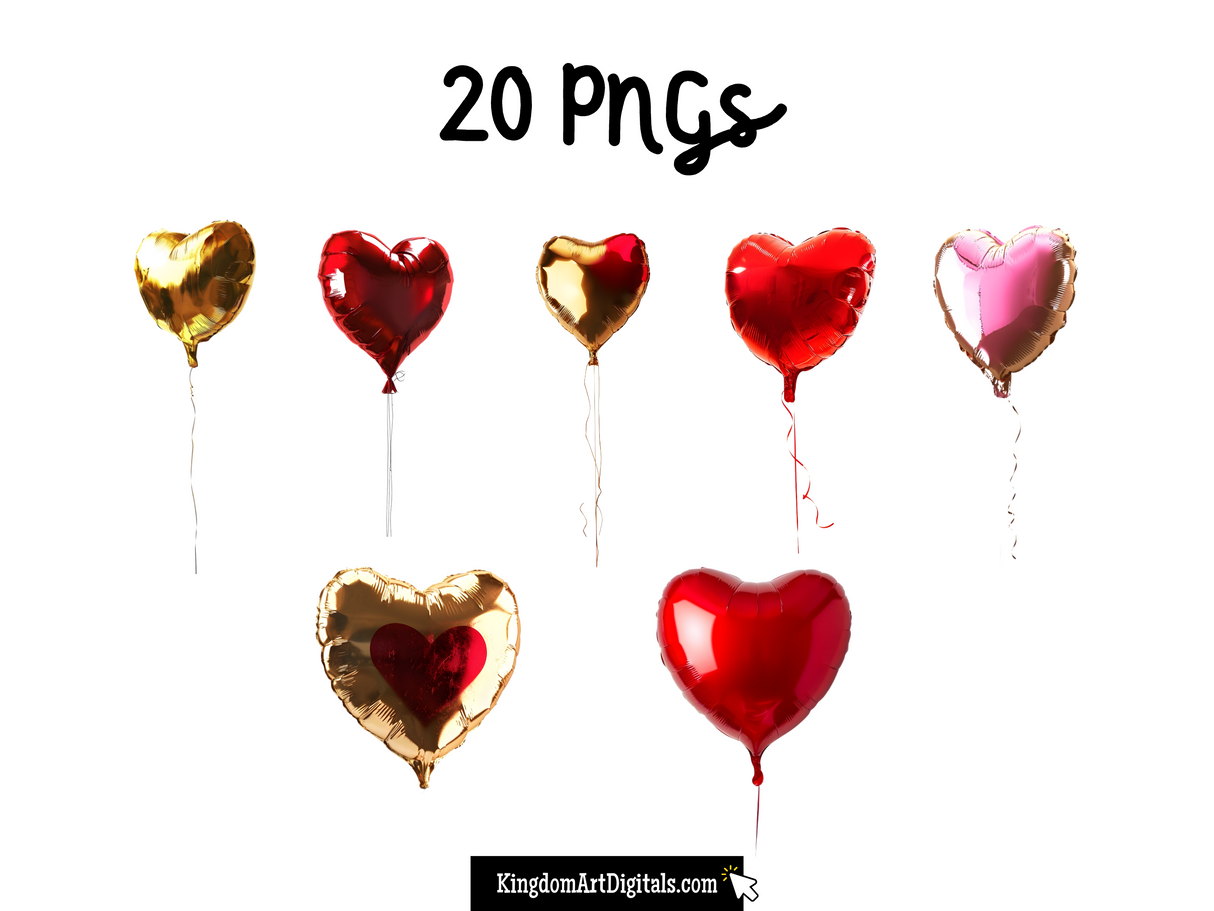 Heart Shaped Helium Balloons Clipart Bundle