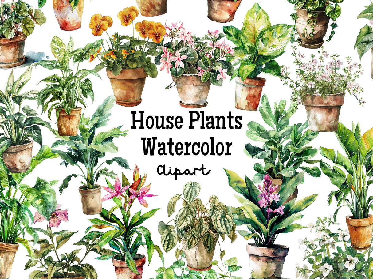 watercolor house plants clipart