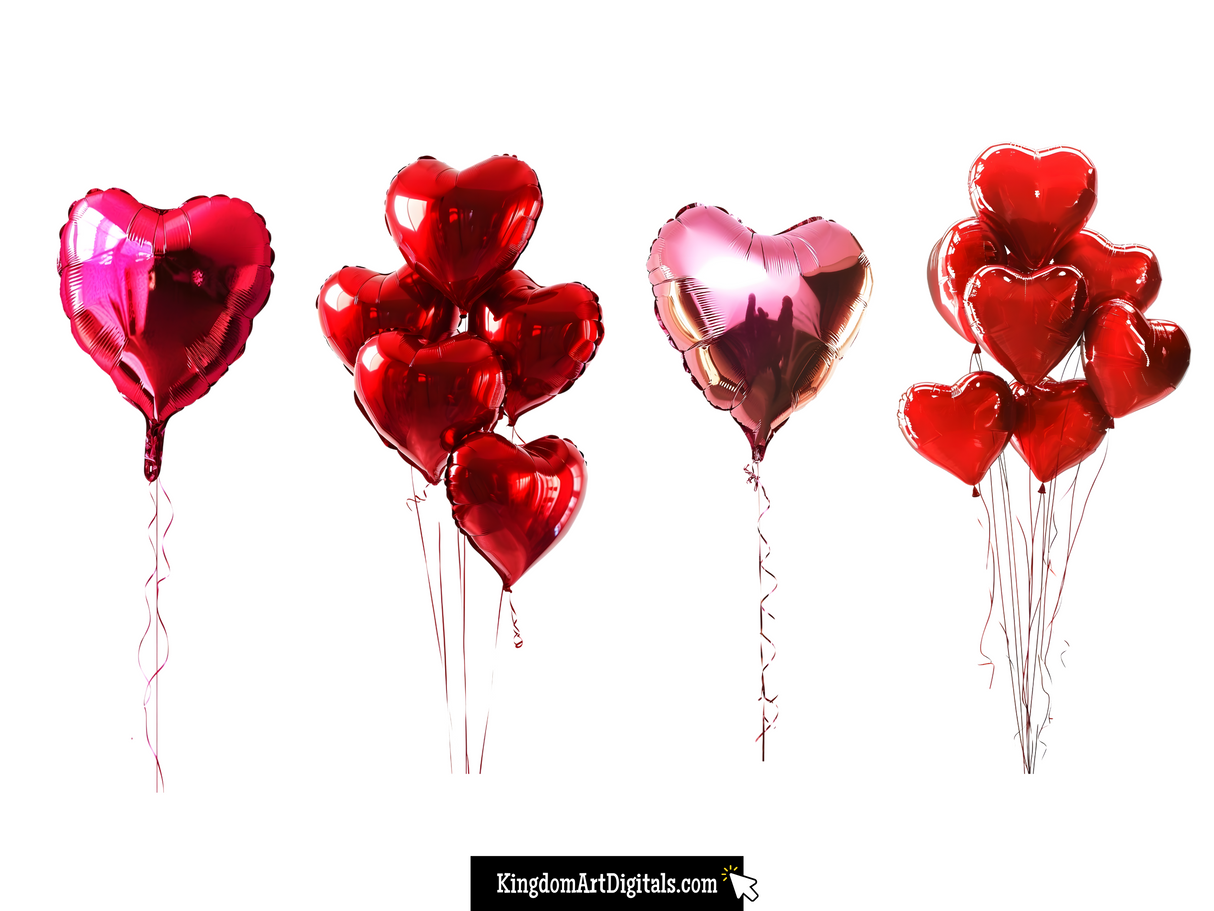 Heart Shaped Helium Balloons Clipart Bundle