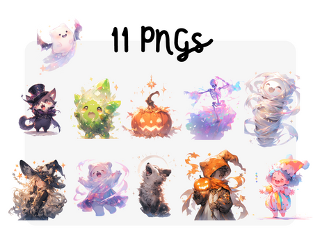 Iridescent Halloween Manga Characters Clipart Set