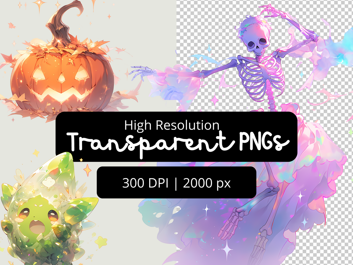 Iridescent Halloween Manga Characters Clipart Set