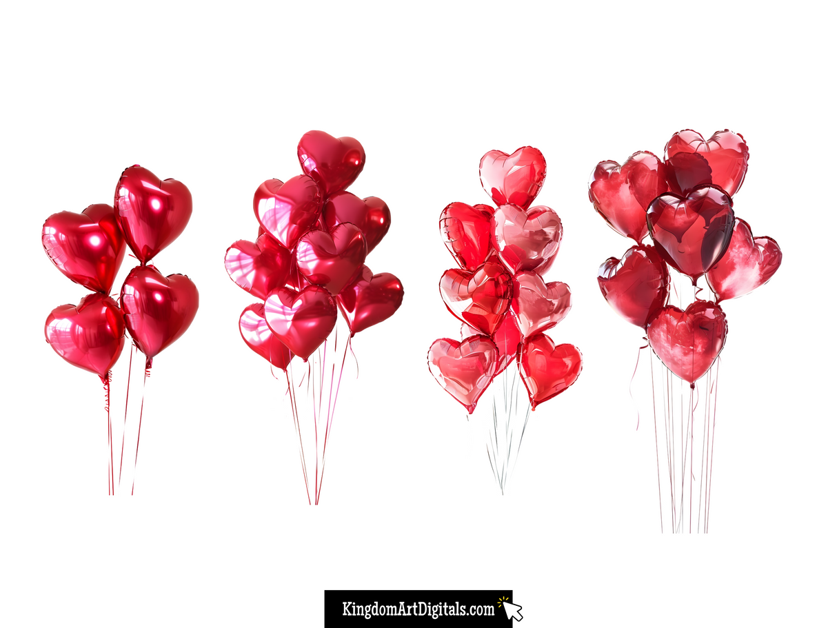 Heart Shaped Helium Balloons Clipart Bundle