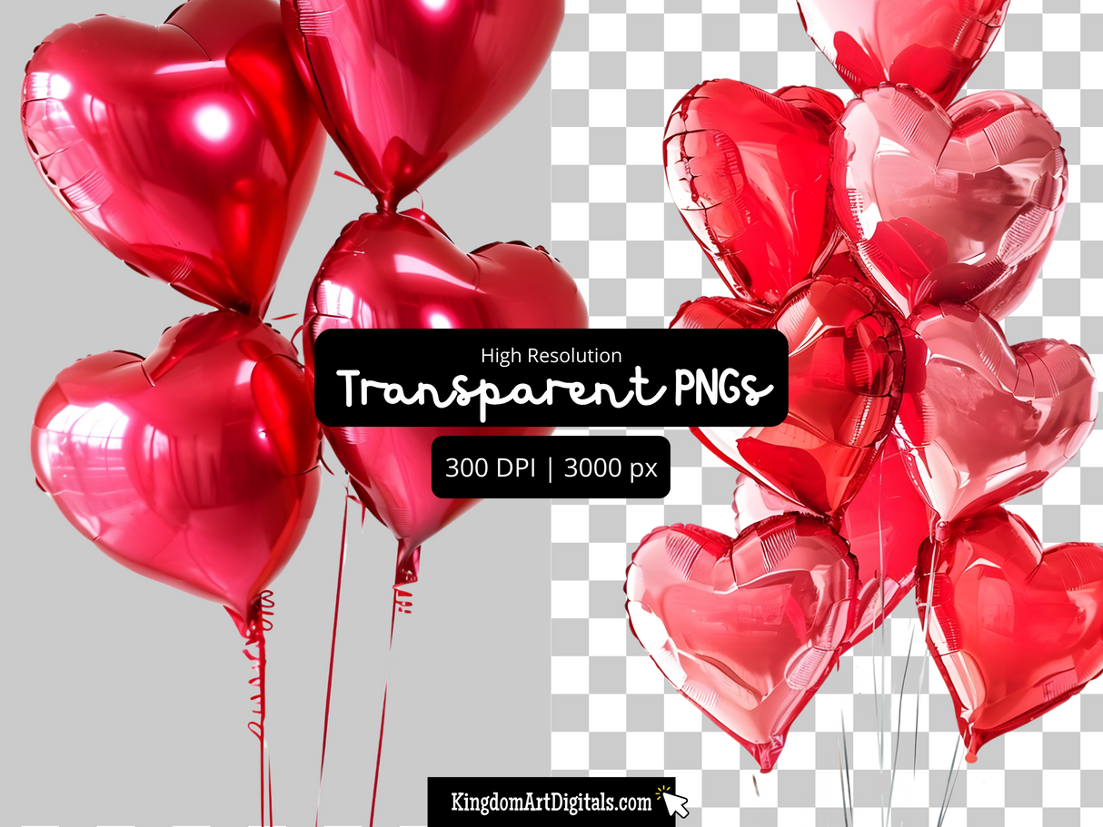 Heart Shaped Helium Balloons Clipart Bundle