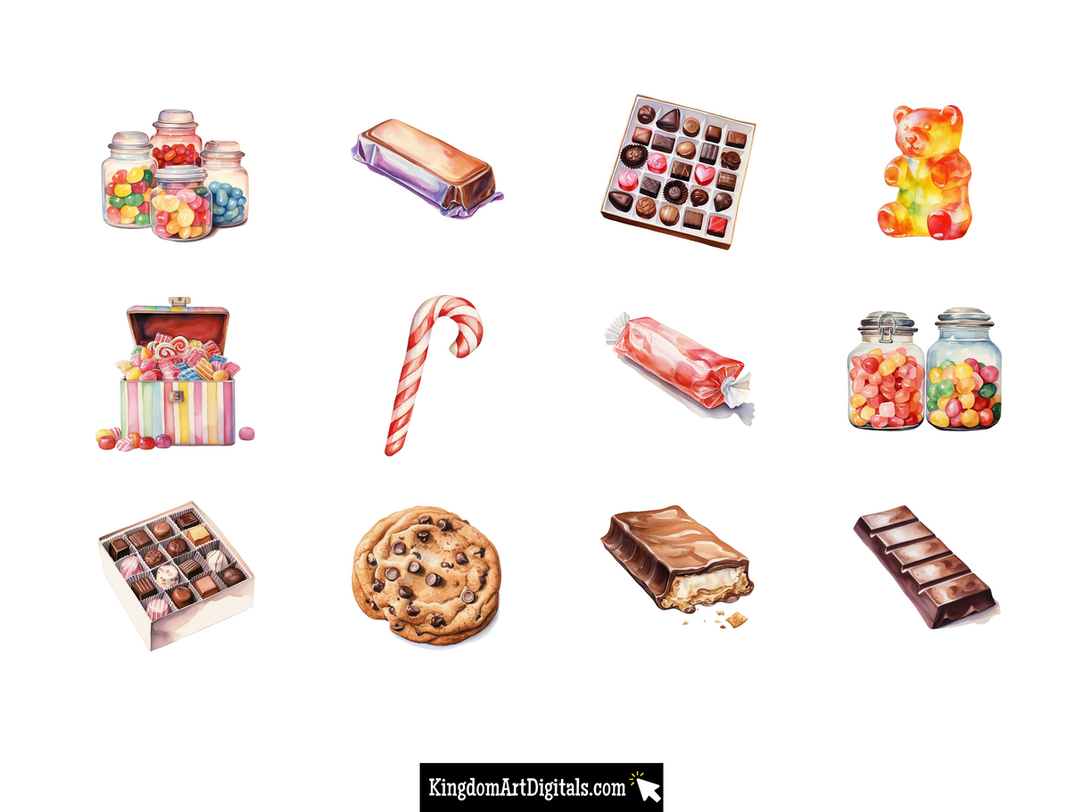 a painting of a variety of sweets and candies