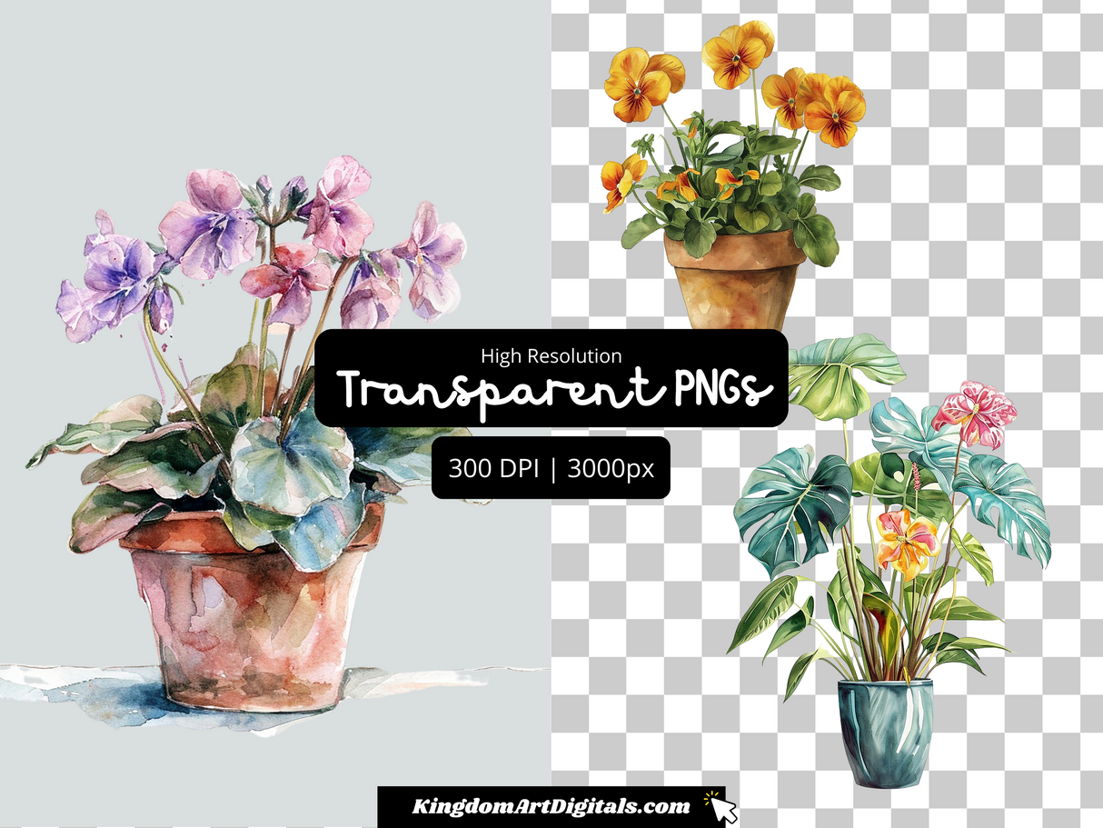 a painting of a potted plant on a checkered background