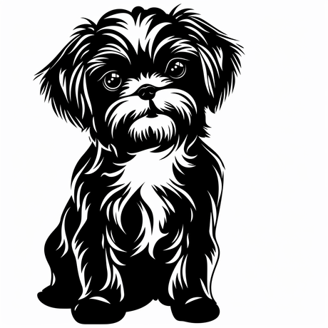 a black and white drawing of a small dog