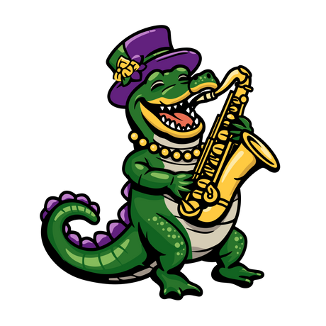 a crocodile playing a saxophone on a black background
