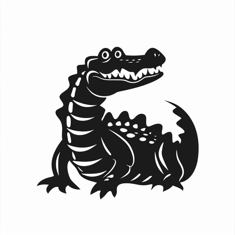 a black and white silhouette of a crocodile
