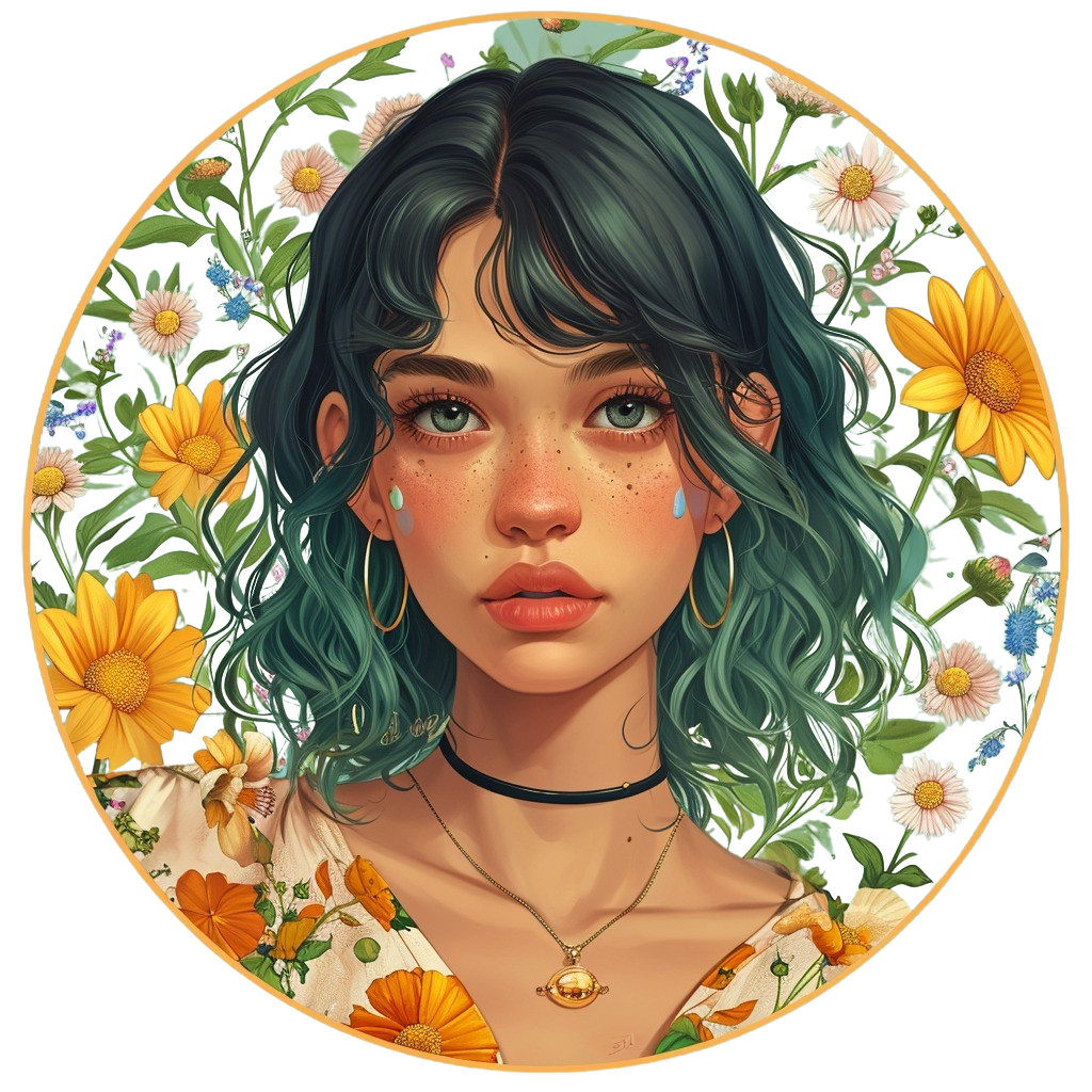 a painting of a woman with green hair