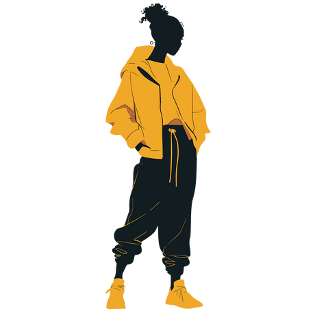 a yellow and black picture of a person sitting down