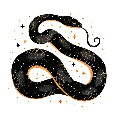 a drawing of a snake on a black background