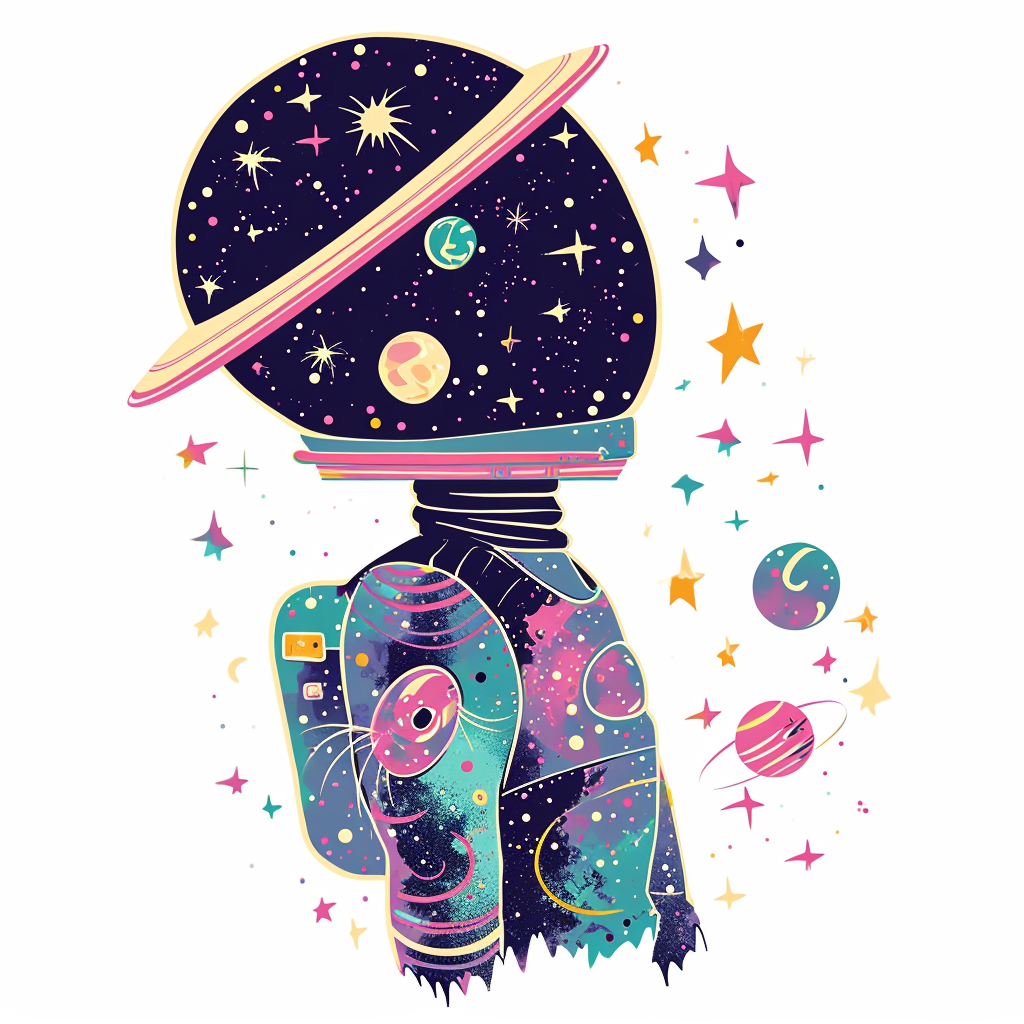 a drawing of an elephant with a space helmet on it's head