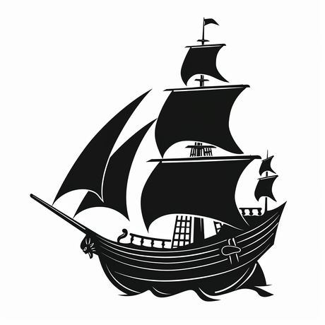 a black and white drawing of a pirate ship