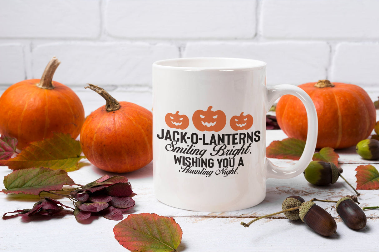 Jack-o-lanterns smiling bright, wishing you a haunting night SVG Cut File