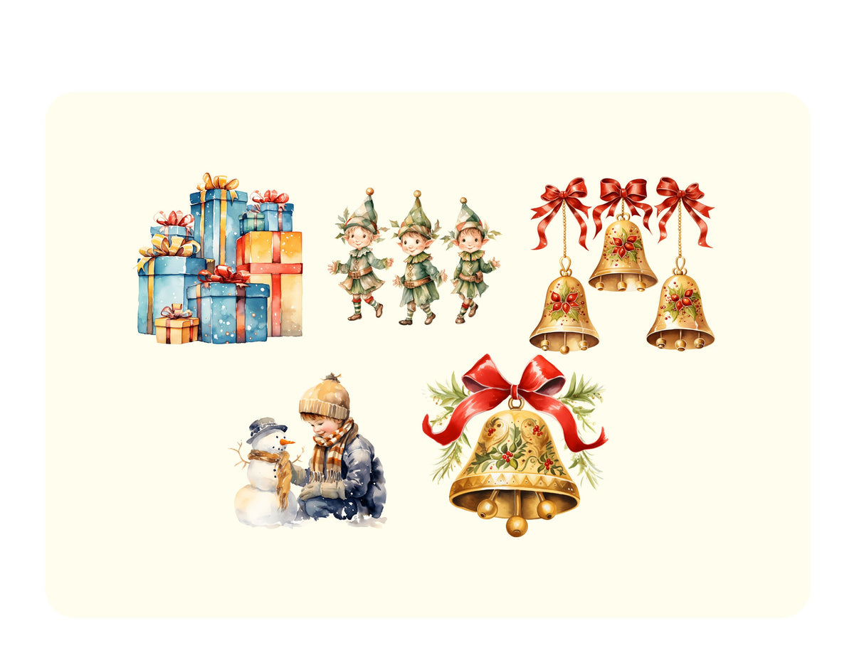 Nordic Watercolor Christmas Clipart Set PNG
