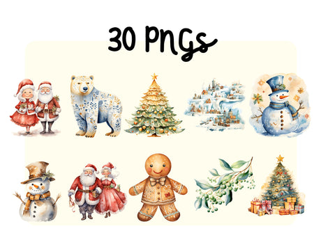 Nordic Watercolor Christmas Clipart Set PNG