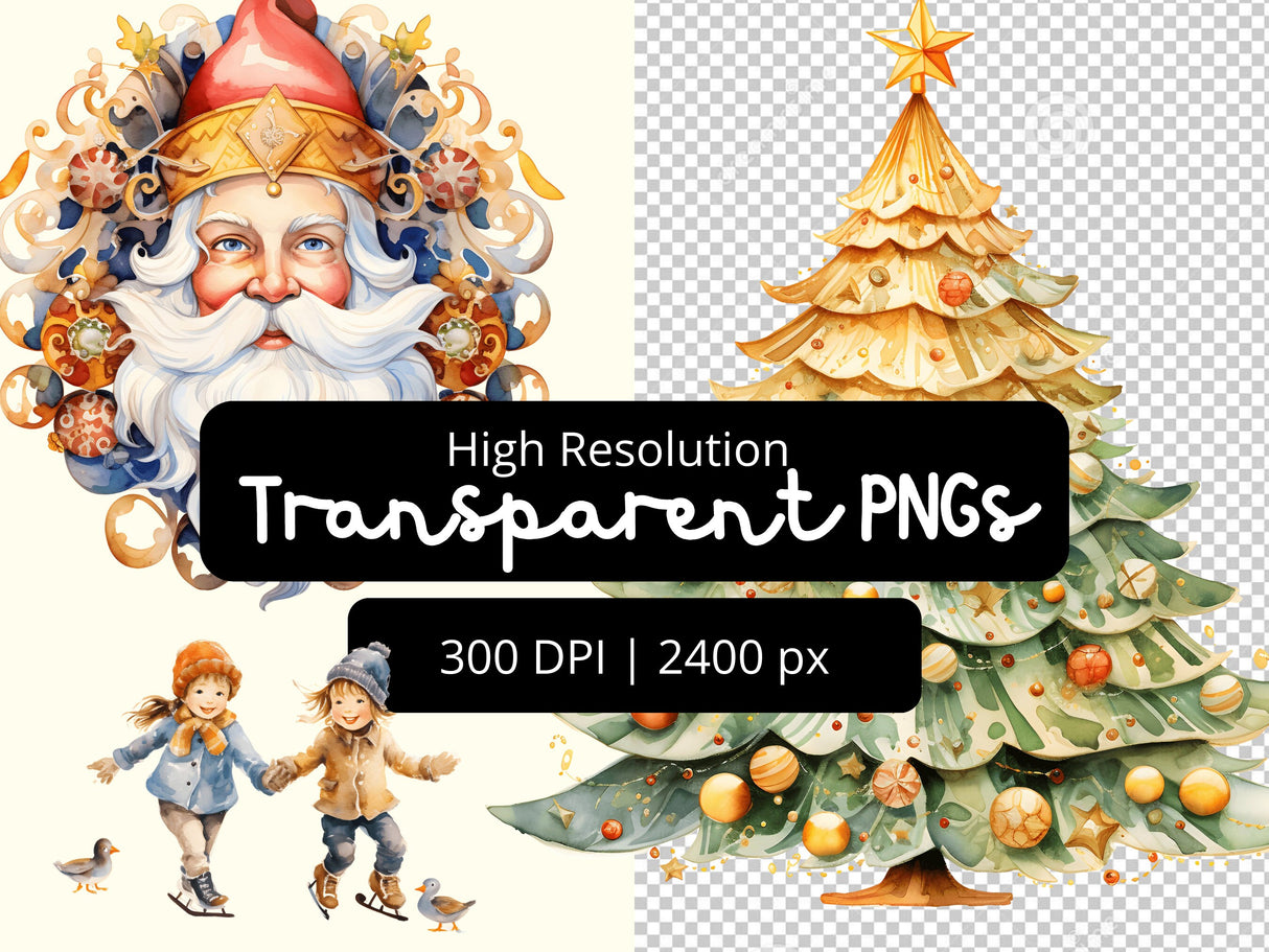 Nordic Watercolor Christmas Clipart Set PNG
