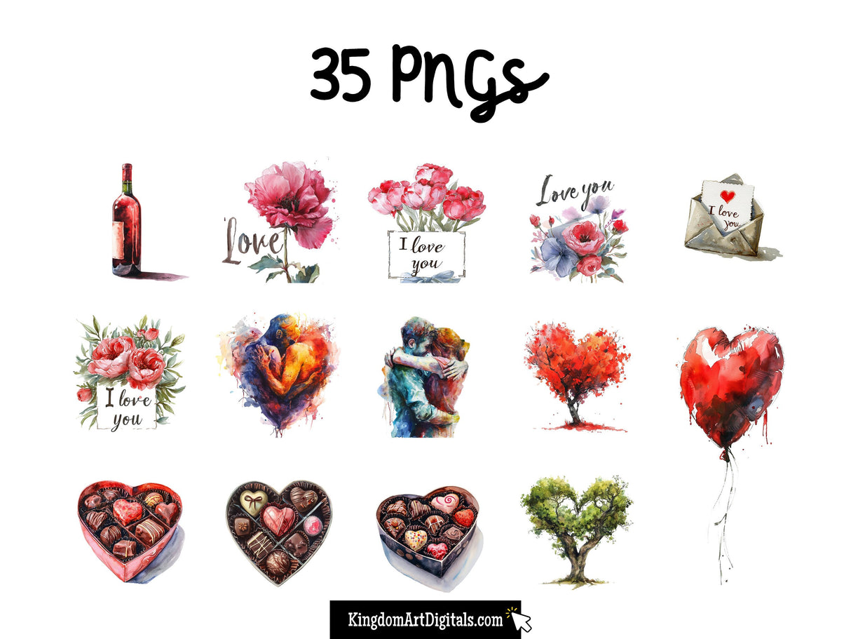Watercolor Valentine's Day Clipart Set