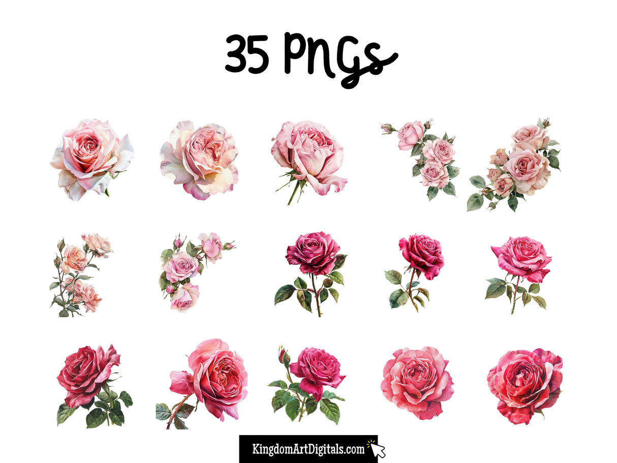 Pink Rose Clipart Set