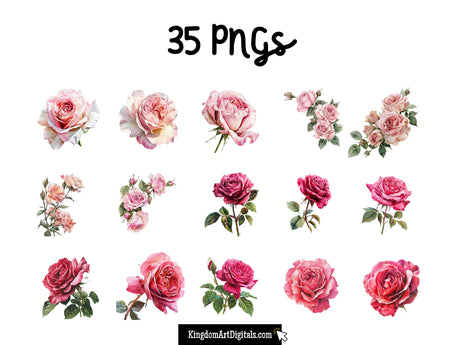 Pink Rose Clipart Set