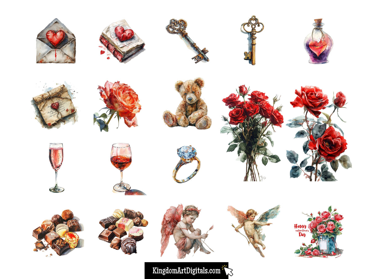 Watercolor Valentine's Day Clipart Set