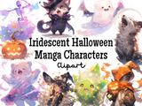 Iridescent Halloween Manga Characters Clipart Set