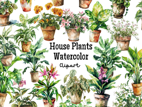 watercolor house plants clipart