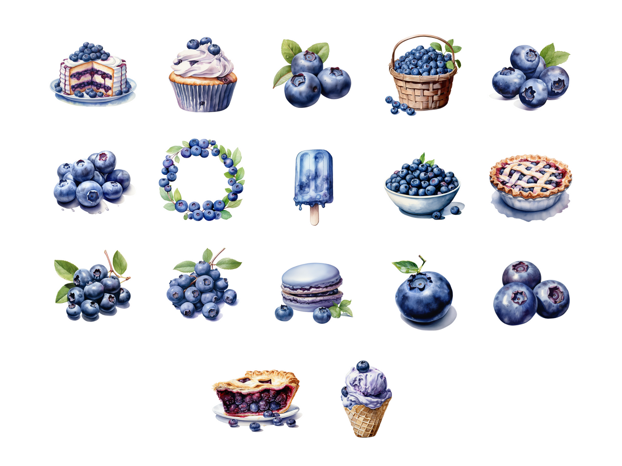 Blueberry Clipart Set - Watercolor