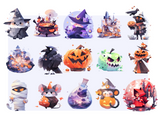 Chibi Low Poly Halloween Characters Clipart Set