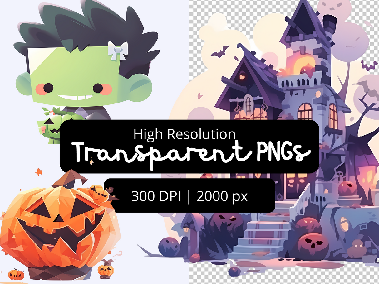 Chibi Low Poly Halloween Characters Clipart Set