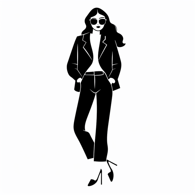 a black and white drawing of a woman in a suit