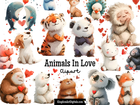 a bunch of stuffed animals with hearts on them
