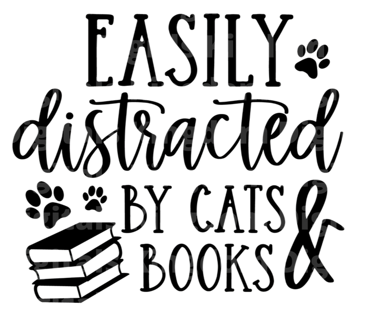 Easily Distracted By Cats & Books SVG Cut File