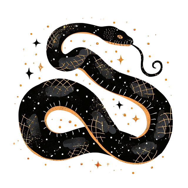 a drawing of a snake on a black background