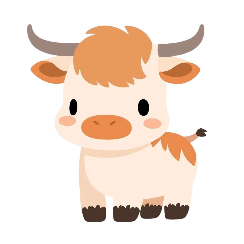 a brown and white cow with long horns