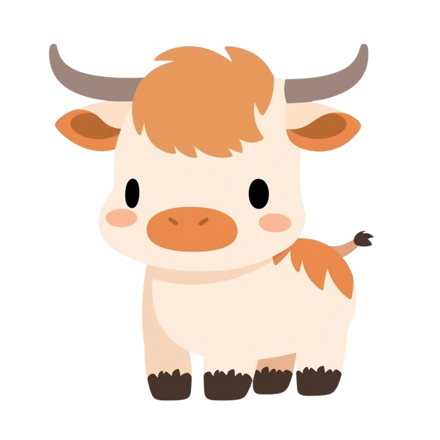 a brown and white cow with long horns