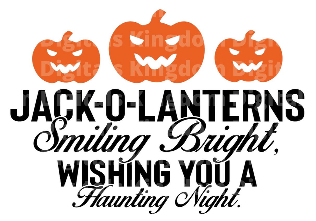 Jack-o-lanterns smiling bright, wishing you a haunting night SVG Cut File