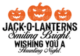 Jack-o-lanterns smiling bright, wishing you a haunting night SVG Cut File