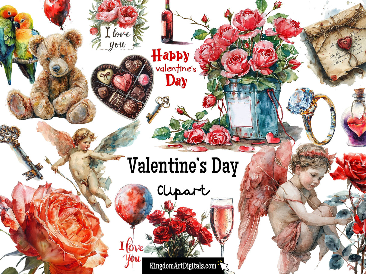 Watercolor Valentine's Day Clipart Set